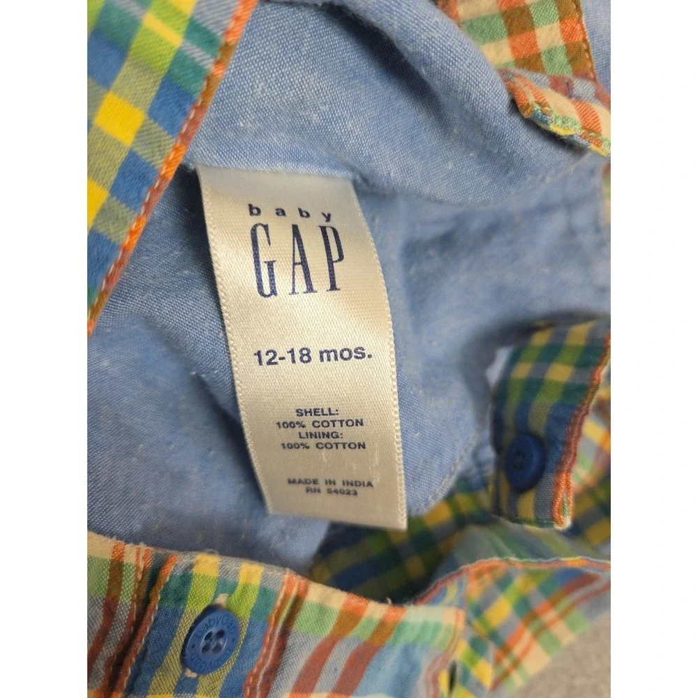 Baby Gap‎ Boys 12-18 Mos Pastel Plaid Overalls Lined Vintage 2003 Pockets Soft
